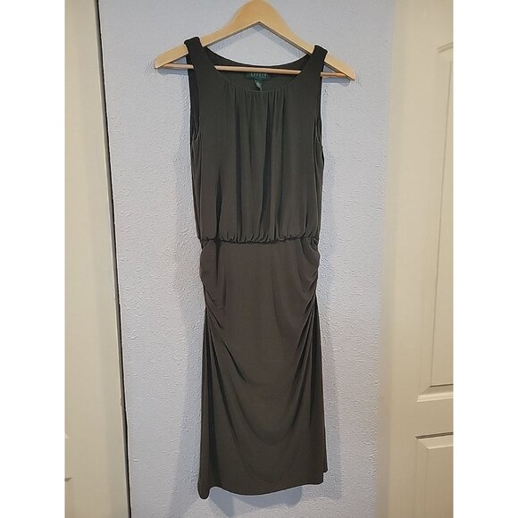 Ralph Lauren 4 Olive‎ Green Rouched Sleeveless Sheath Dress Women’s 4 Small - Picture 2 of 6